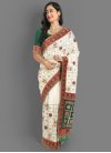 Vichitra Silk Embroidered Work Green and Off White Designer Contemporary Saree - 1