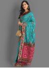 Vichitra Silk Embroidered Work Rose Pink and Turquoise Designer Traditional Saree - 1