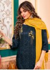 Mustard and Navy Blue Cotton Silk Readymade Salwar Kameez - 1