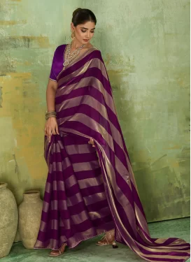 Purple Satin Silk Woven Work Traditional Saree for Women