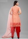 Peach and Red Designer Semi Patiala Salwar Suit - 2