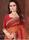 Bandhej Print Work Faux Georgette Orange and Red Designer Contemporary Style Saree - 1