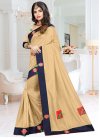 Art Silk Lace Work Beige and Navy Blue Traditional Saree - 1
