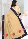 Art Silk Lace Work Beige and Navy Blue Traditional Saree - 2