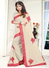 Off White and Rose Pink Lace Work Contemporary Style Saree - 1