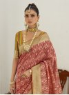 Beige and Salmon Woven Work Trendy Classic Saree - 4
