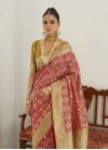 Beige and Salmon Woven Work Trendy Classic Saree - 1