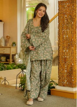 Digital Print Work Readymade Salwar Suit For Festival in Green