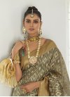 Beige and Olive Woven Work Designer Contemporary Saree - 3