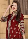 Energetic Embroidered Work Crimson Long Length Suit - 2