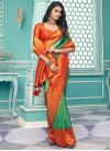 Art Silk Woven Work Green and Orange Contemporary Style Saree - 1