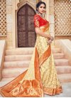 Embroidered Work Coral and Cream Contemporary Saree - 1