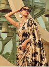 Digital Print Work Handloom Silk Black and Gold Designer Traditional Saree - 1
