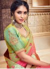 Hot Pink and Mint Green Trendy Classic Saree For Festival - 1
