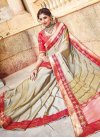 Cream and Salmon Lace Work Contemporary Style Saree - 1
