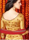 Fashionable  Lace Work Crepe Silk Gold and Red Pant Style Salwar Kameez For Ceremonial - 2