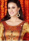 Fashionable  Lace Work Crepe Silk Gold and Red Pant Style Salwar Kameez For Ceremonial - 1