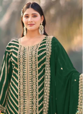Georgette Palazzo Suit with Embroidered Work for Festival in Green