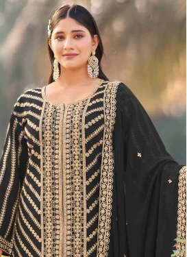 Georgette Palazzo Suit with Embroidered Work in Black