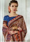 Print Work Blue and Brown Contemporary Style Saree - 1