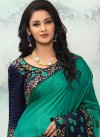 Navy Blue and Sea Green Embroidered Work Designer Contemporary Style Saree - 1