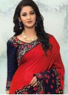 Art Silk Navy Blue and Red Embroidered Work Designer Contemporary Style Saree - 1