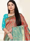 Art Silk Red and Turquoise Designer Traditional Saree For Ceremonial - 1