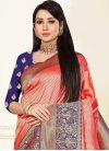 Art Silk Woven Work Navy Blue and Red Designer Traditional Saree - 1