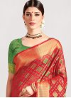 Green and Red Patola Silk Designer Contemporary Style Saree - 1