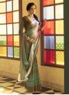 Brown and Sea Green Embroidered Work Contemporary Style Saree - 1