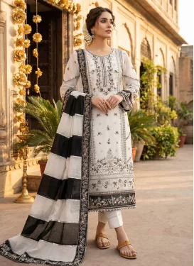 Organza Embroidered Work Pakistani Suit in Black and Off White