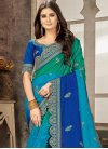 Blue and Sea Green Embroidered Work Traditional Designer Saree - 1