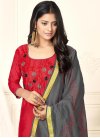 Grey and Red Pant Style Classic Salwar Suit For Casual - 1