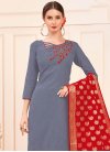 Grey and Red Embroidered Work Pant Style Salwar Suit - 1