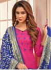 Embroidered Work Blue and Rose Pink Cotton Pant Style Classic Salwar Suit - 1