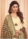 Embroidered Work Coffee Brown and Cream Cotton Pant Style Classic Salwar Suit - 1