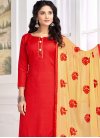 Beige and Red Cotton Pant Style Classic Salwar Suit - 1