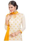 Chanderi Cotton Mustard and Off White Embroidered Work Pant Style Classic Suit - 1