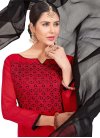 Embroidered Work Chanderi Cotton Black and Crimson Pant Style Designer Salwar Kameez - 1