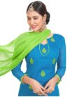 Chanderi Cotton Blue and Mint Green Embroidered Work Pant Style Designer Salwar Suit - 1