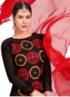 Black and Red Chanderi Cotton Pant Style Classic Suit - 1