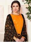 Art Silk Black and Orange Woven Work Trendy Churidar Salwar Suit - 1