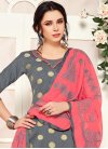 Grey and Salmon Trendy Churidar Suit For Casual - 1