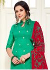 Art Silk Red and Sea Green Woven Work Trendy Churidar Salwar Suit - 1