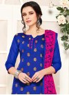 Blue and Rose Pink Woven Work Trendy Churidar Salwar Suit - 2