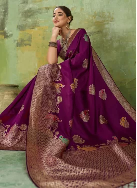 Silk Blend Trendy Saree with Woven Work for Casual in Purple