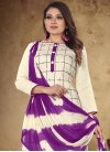 Print Work Off White and Purple Cotton Pant Style Classic Salwar Suit - 1