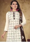 Coffee Brown and Off White Print Work Cotton Pant Style Salwar Suit - 1