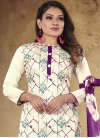 Print Work Off White and Purple Pant Style Classic Salwar Suit - 1