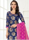 Woven Work Magenta and Navy Blue Pant Style Classic Salwar Suit - 1